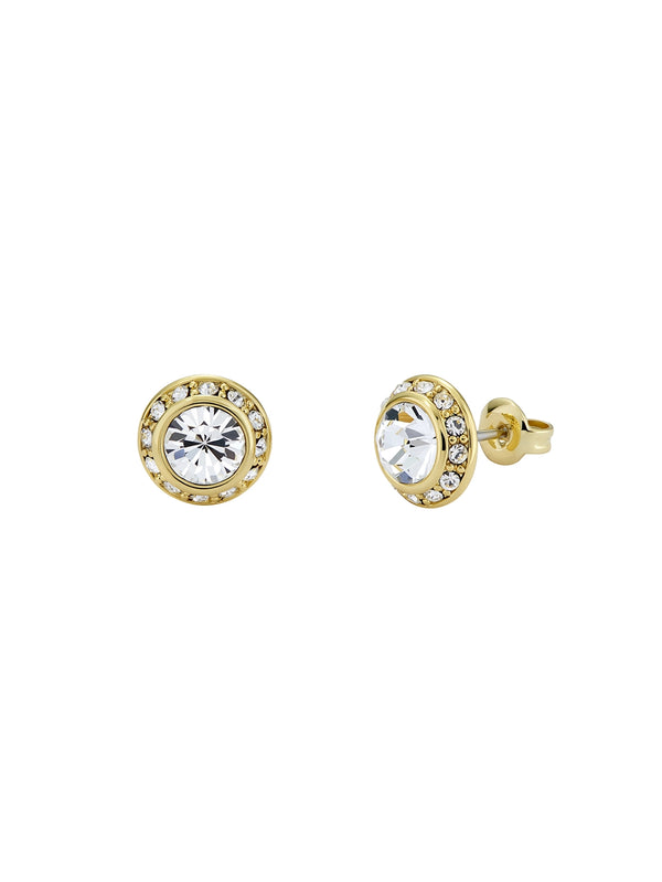 Soletia Gold Solitaire Halo Stud Earrings