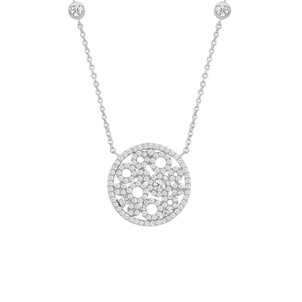 Silver CZ Fancy Circle Pendant Necklace