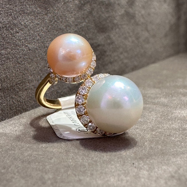 Double Pearl and Diamond Ring