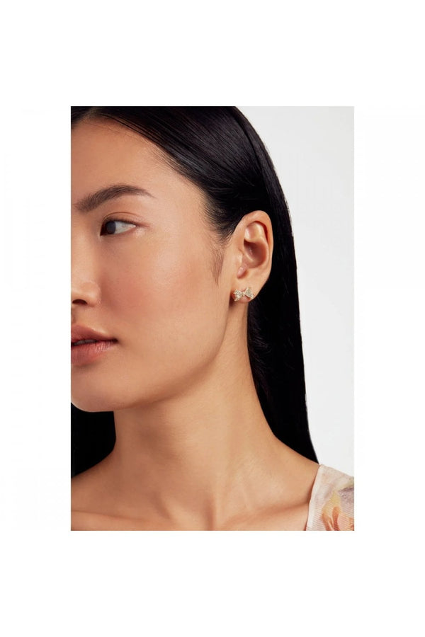 Barseta Gold Tone, Clear Crystal Bow Stud Earrings