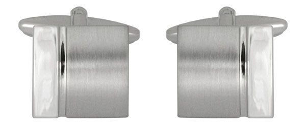 Curved Square Brushed & Shiny Rhodium Plated Cufflinks