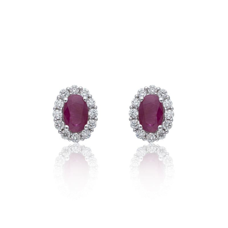 Ruby and Diamond Oval Cluster Earrings