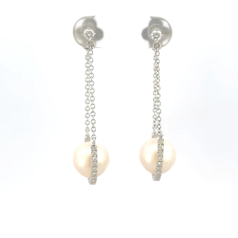 Pearl and Diamond Horseshoe shaped Drop Earrings