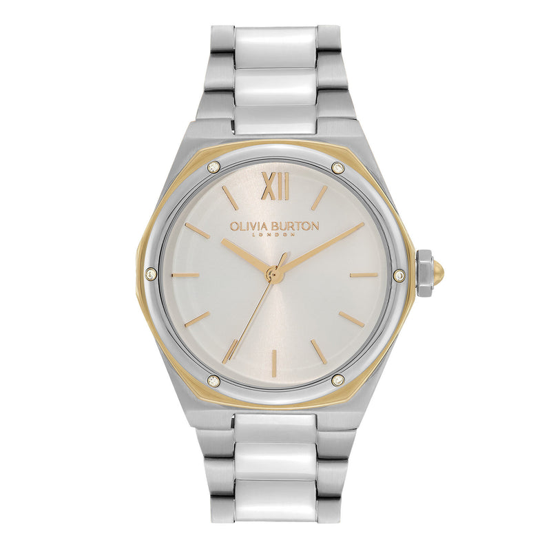 Sports Luxe 33mm Hexa White, Gold & Silver Bracelet Watch
