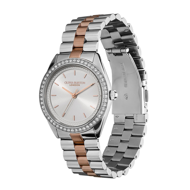 Sports Luxe 34mm Bejewelled Silver & Two Tone Bracelet Watch