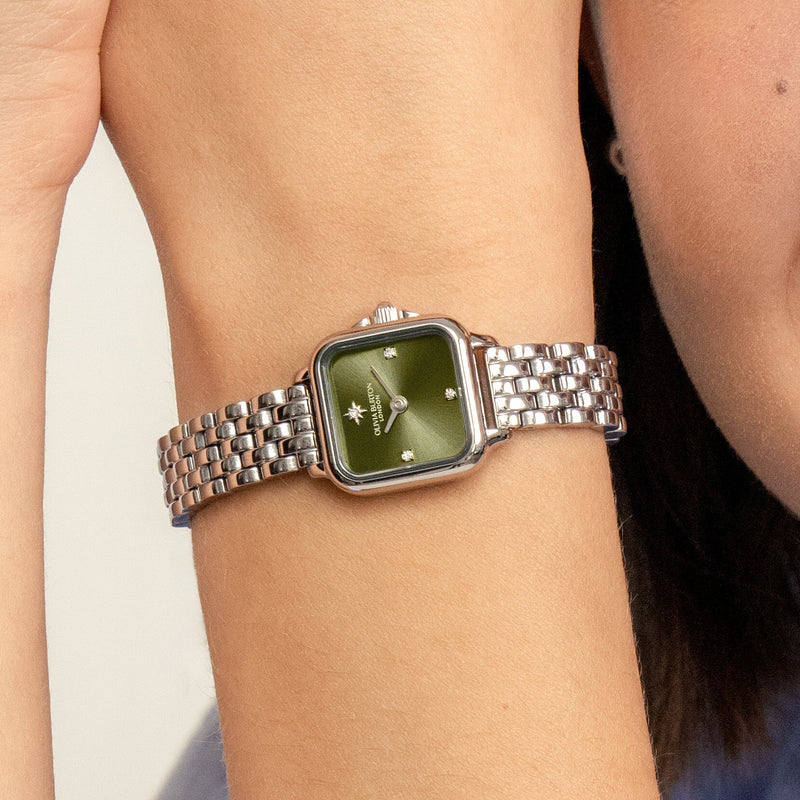 Classic 20mm Mini Grosvenor Sage Green & Silver Bracelet Watch