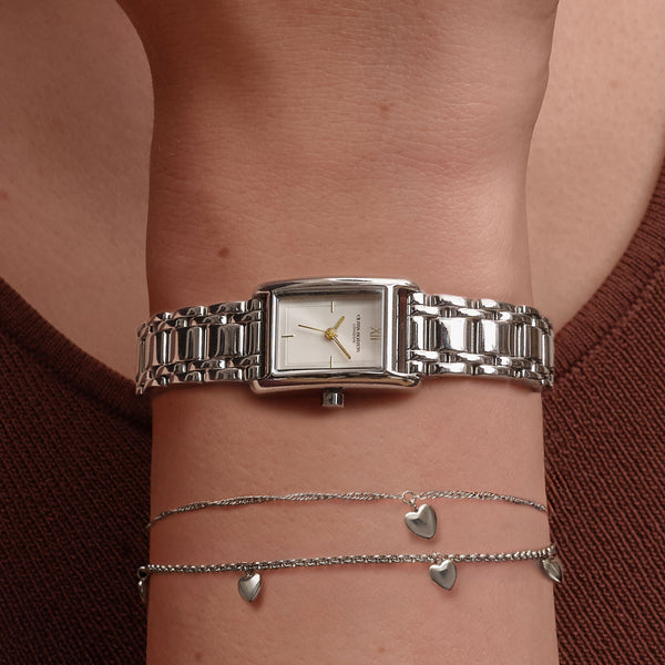 Classic 16mm Mini Grove White & Silver Bracelet Watch