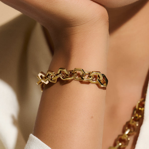 Signature Honeycomb Gold Link Bracelet