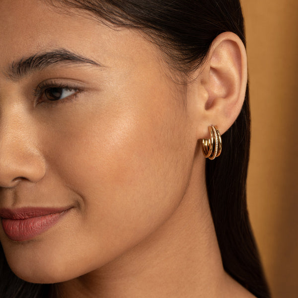 Trend Edition Ever Stacked Claw Gold Plated Hoop Earrings