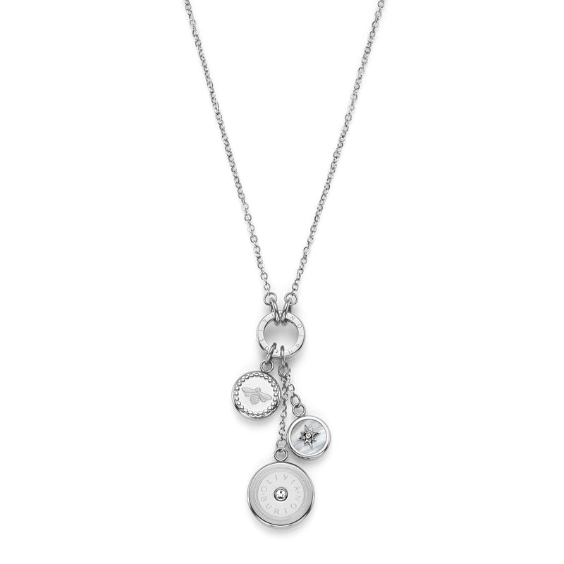 Signature Bee and North Star Silver Tone Charm Necklace