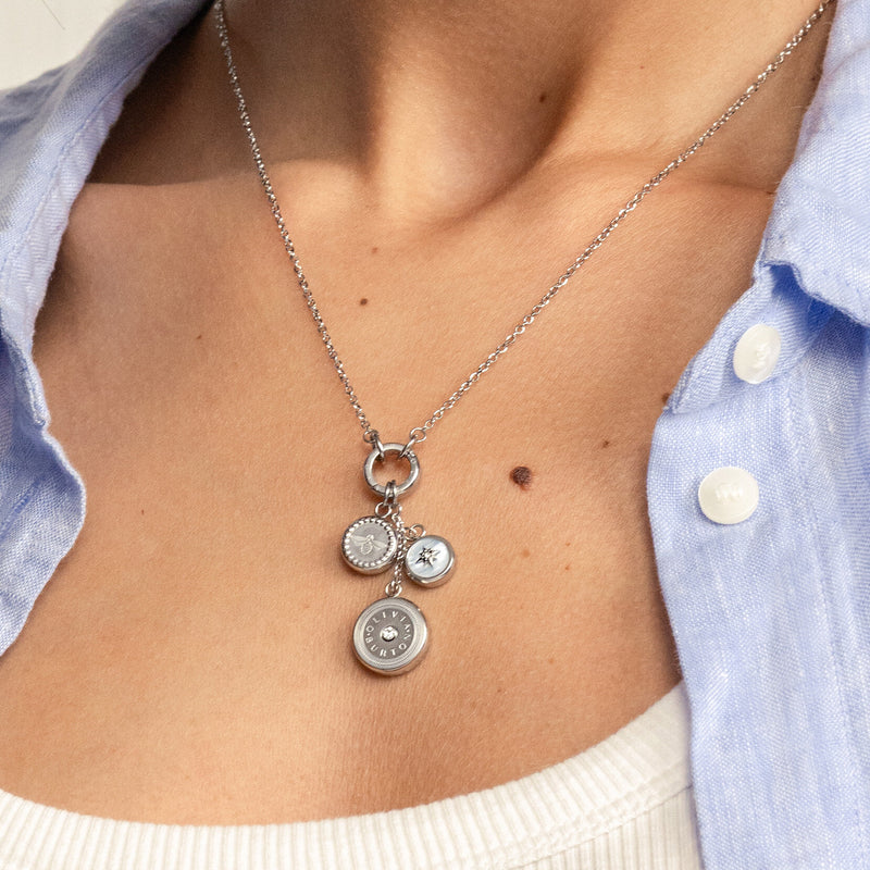 Signature Bee and North Star Silver Tone Charm Necklace