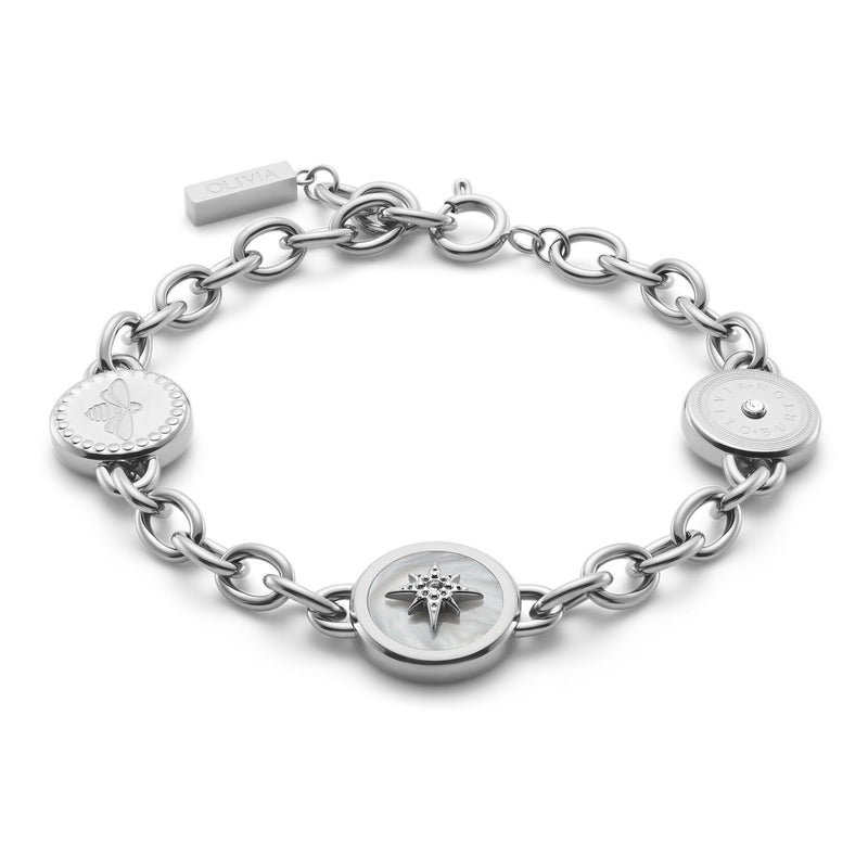 Signature Bee and North Star Silver Tone Charm Bracelet