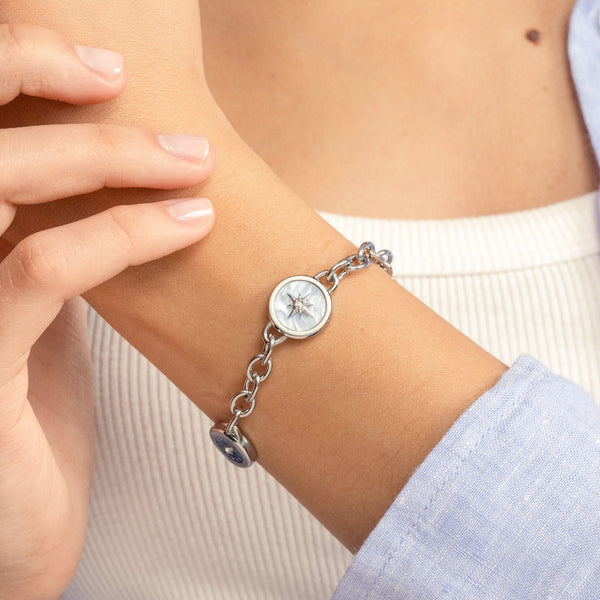 Signature Bee and North Star Silver Tone Charm Bracelet
