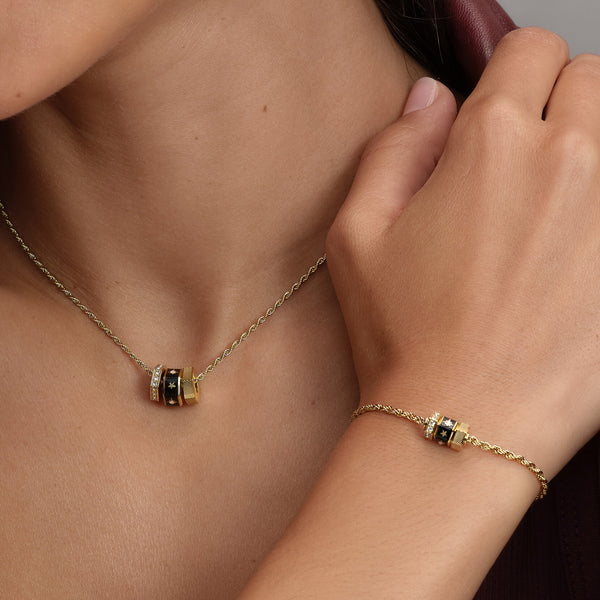 Signature Black & Gold Plated Bead Charm Necklace