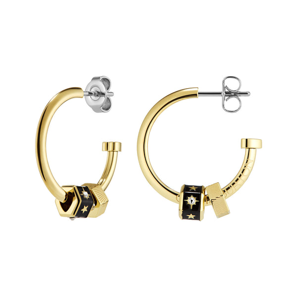 Signature Black & Gold Plated Bead Charm Hoop Earrings