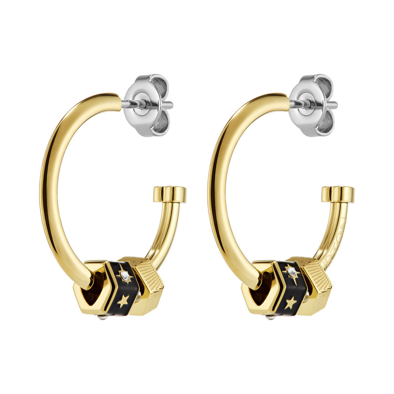 Signature Black & Gold Plated Bead Charm Hoop Earrings