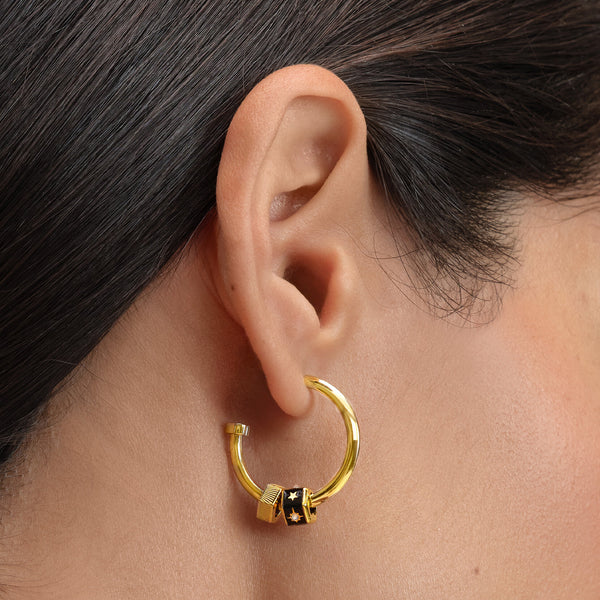 Signature Black & Gold Plated Bead Charm Hoop Earrings