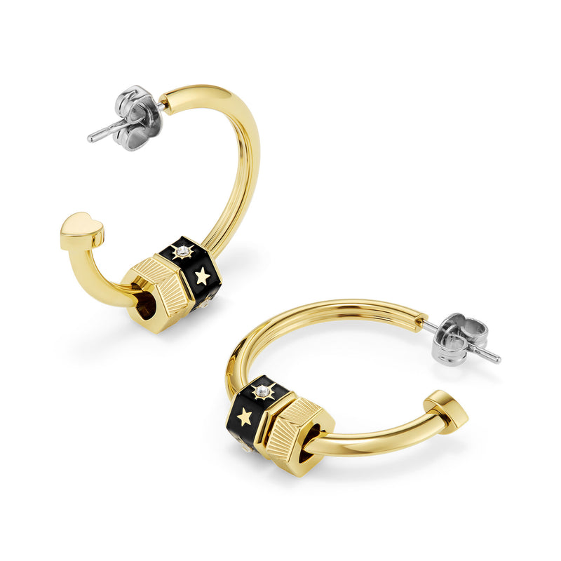 Signature Black & Gold Plated Bead Charm Hoop Earrings