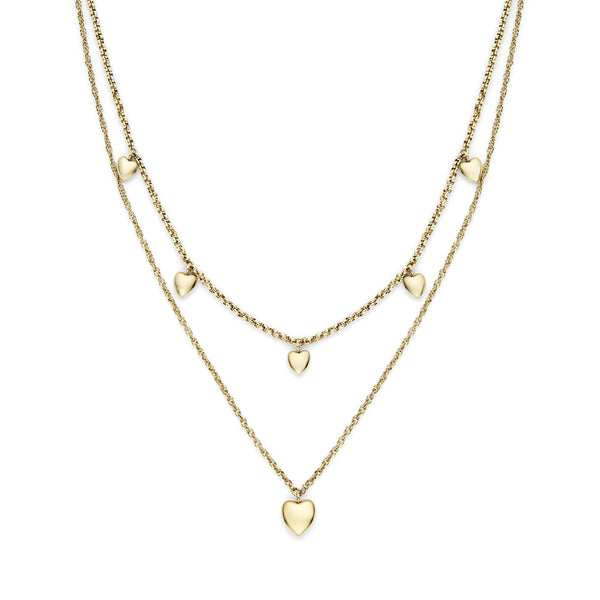 Classic Mini Heart Gold Plated Double Chain Necklace