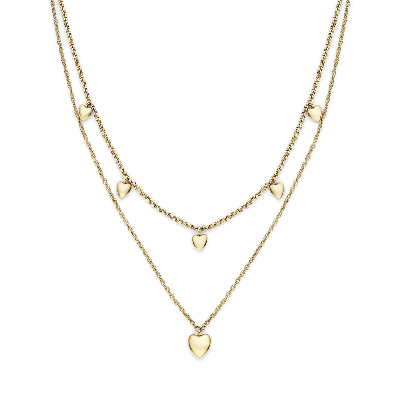 Classic Mini Heart Gold Plated Double Chain Necklace