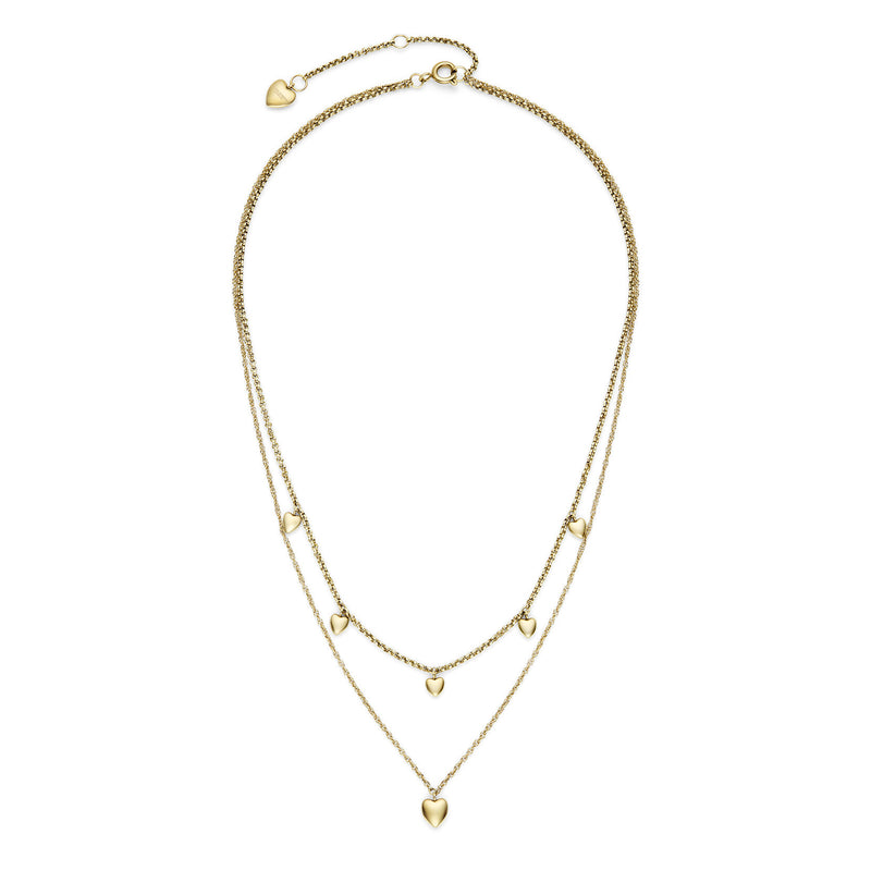 Classic Mini Heart Gold Plated Double Chain Necklace