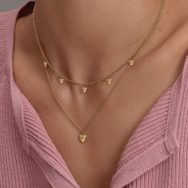 Classic Mini Heart Gold Plated Double Chain Necklace