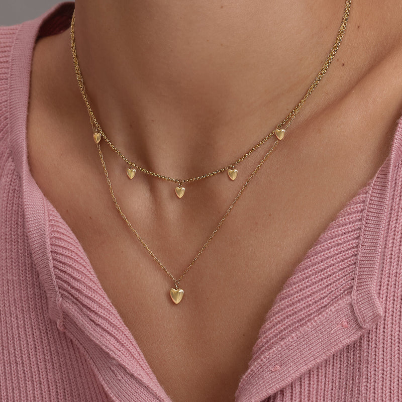 Classic Mini Heart Gold Plated Double Chain Necklace
