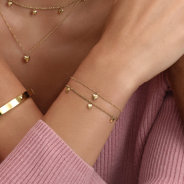Classic Mini Heart Gold Plated Double Chain Bracelet