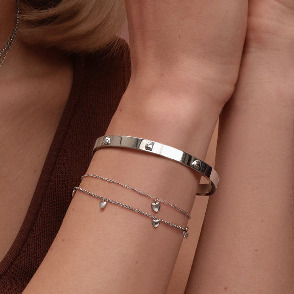 Classic Mini Heart Silver Tone Bangle