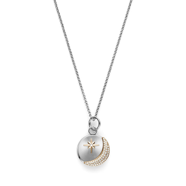 Signature Celestial Star and Moon Silver Tone Pendant Necklace