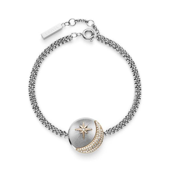 Signature Celestial Star and Moon Silver Tone Bracelet