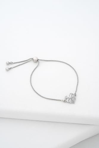 Cherisa Crystal Cluster Heart Bracelet Silver Tone