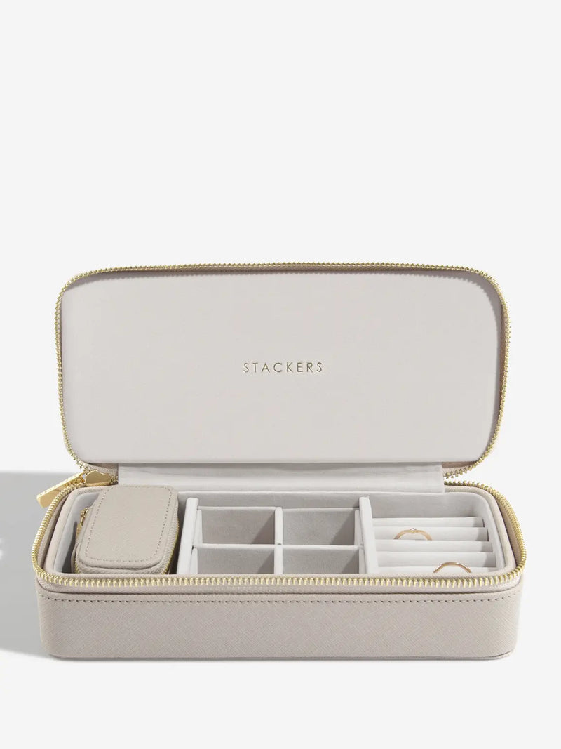 Zipped Travel Large Jewellery Box Taupe