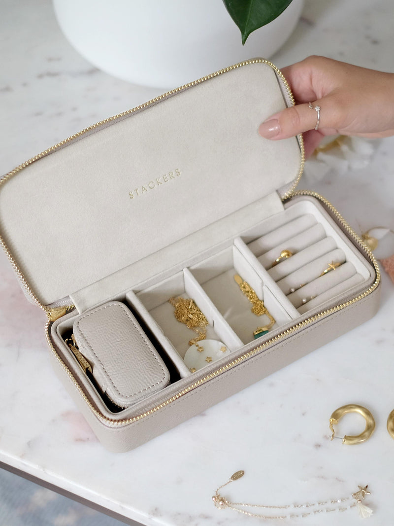 Zipped Travel Large Jewellery Box Taupe