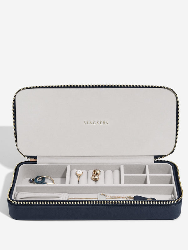 Sleek Necklace Zipped Travel Jewellery Box Navy Blue