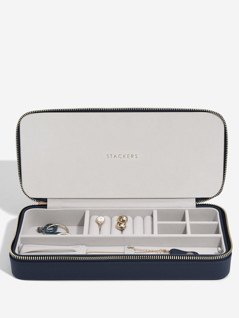 Sleek Necklace Zipped Travel Jewellery Box Navy Blue
