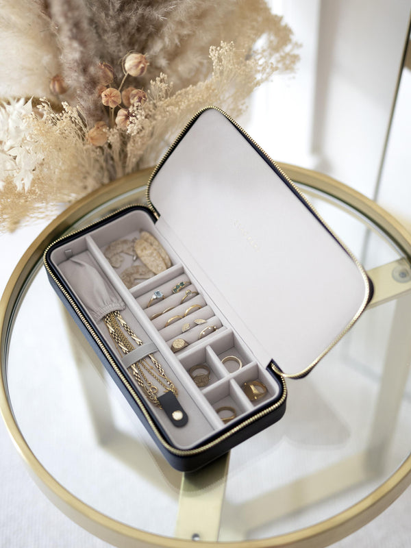 Sleek Necklace Zipped Travel Jewellery Box Navy Blue