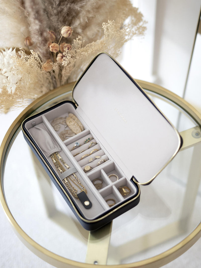 Sleek Necklace Zipped Travel Jewellery Box Navy Blue