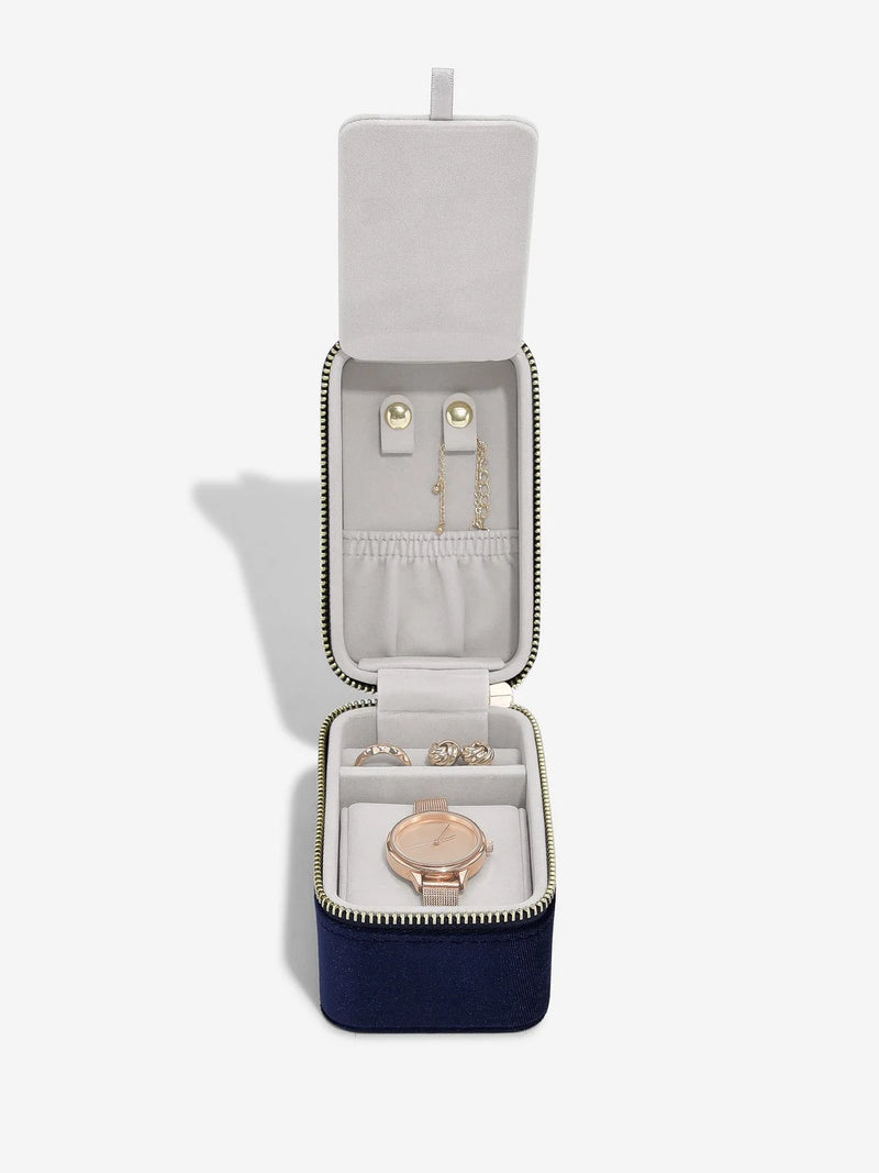 Travel Jewellery & Watch Box Navy Velvet