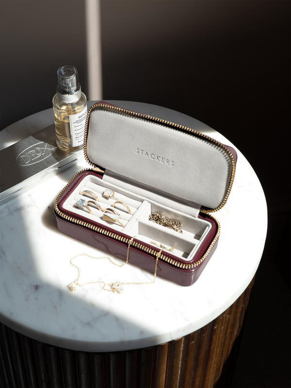 Zipped Travel Jewellery Box  Patent Cherry