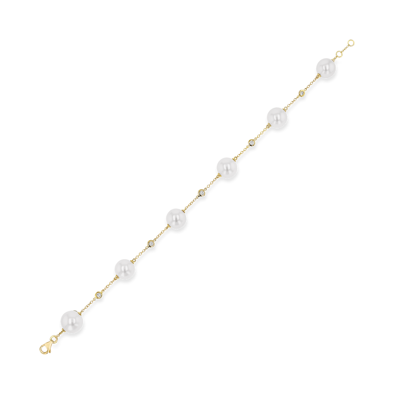 Akoya Pearl Bracelet with Brilliant Cut Diamonds in 18ct Yellow Gold