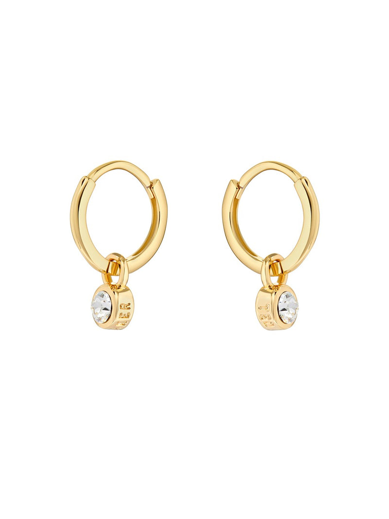 Crystal Huggie Hoop Gold Tone Earrings