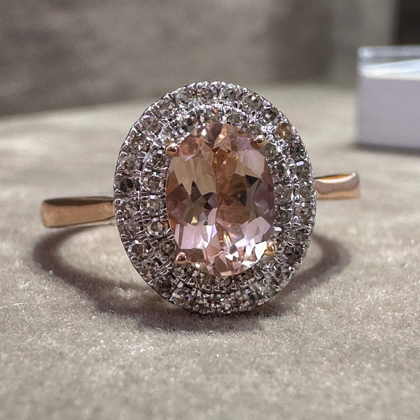 Oval Morganite and Diamond Cluster Ring