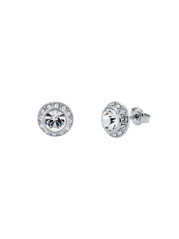 Soletia Silver  Solitaire Halo Stud Earrings
