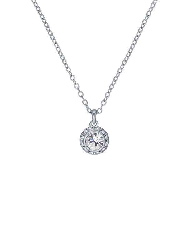 Soltell Silver Tone Solitaire Halo Necklace