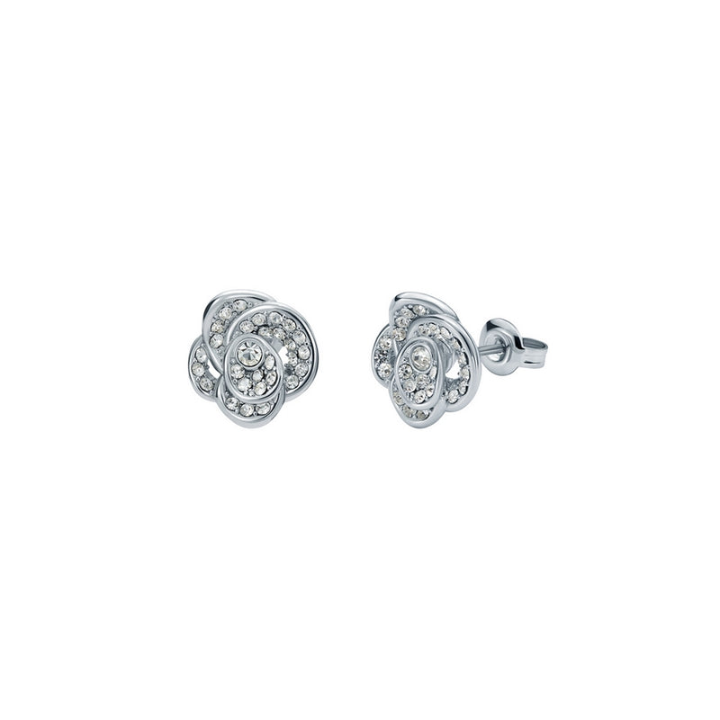 Florine Crystal Flower Silver Stud Earrings