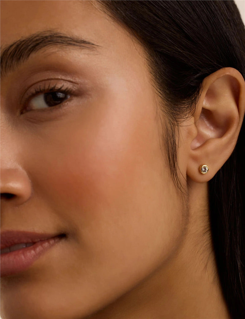 Sinee White Crystal Stud Earrings, Gold Tone