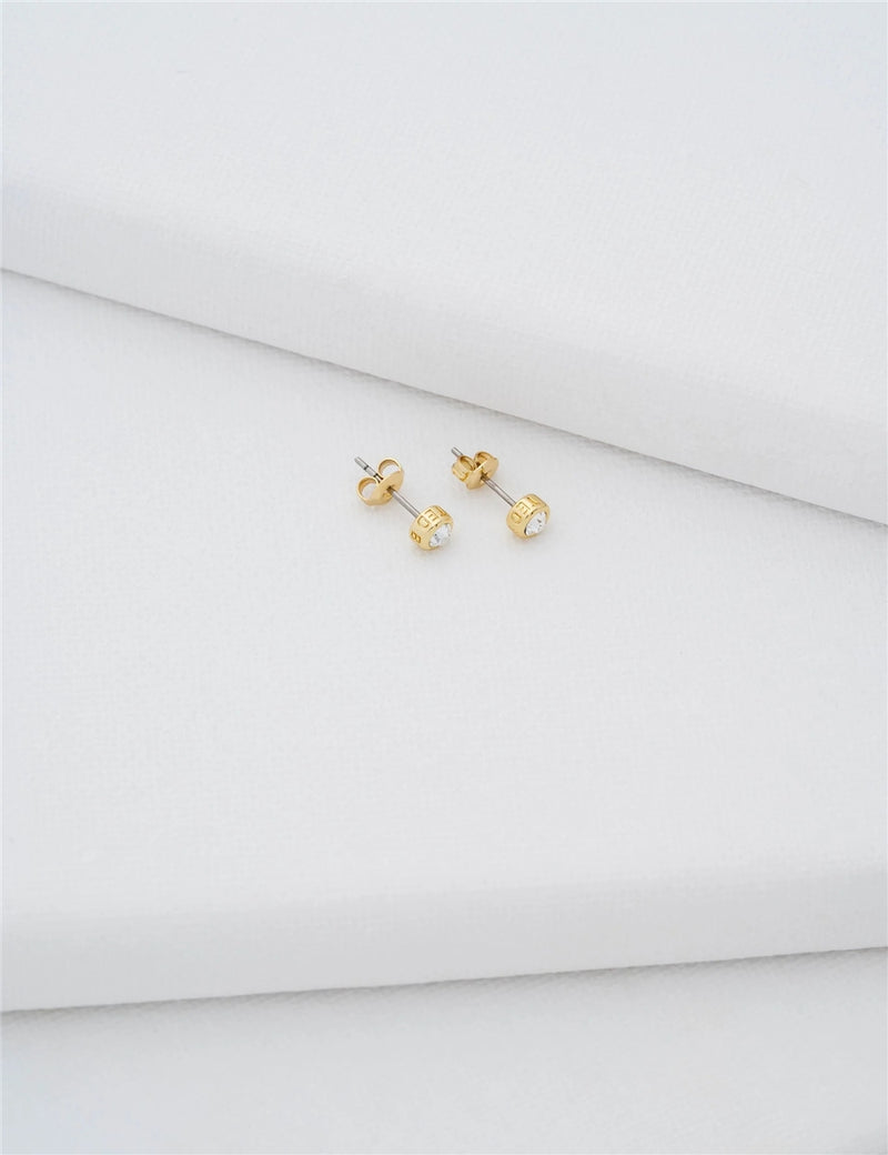 Sinee White Crystal Stud Earrings, Gold Tone