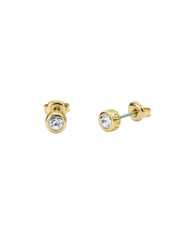 Sinee White Crystal Stud Earrings, Gold Tone