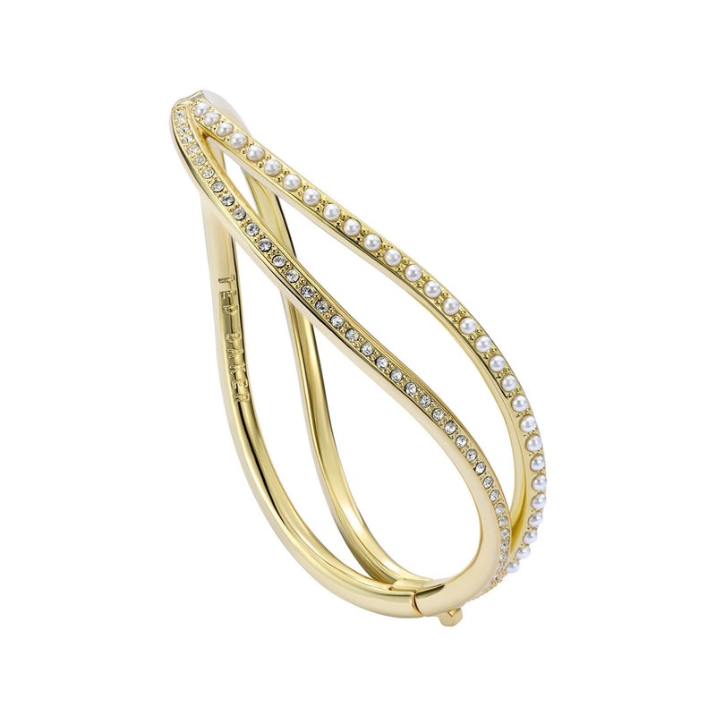 Wavie Crystal Wave Hinged Bangle Gold Tone